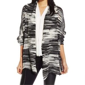 BCBGeneration Oversized Open Front Dolman Cardigan, Black/White Space Dye, M/L‎